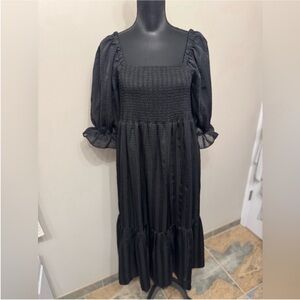 Madewell Women’s Elegant Black Smocked Midi Dress M
